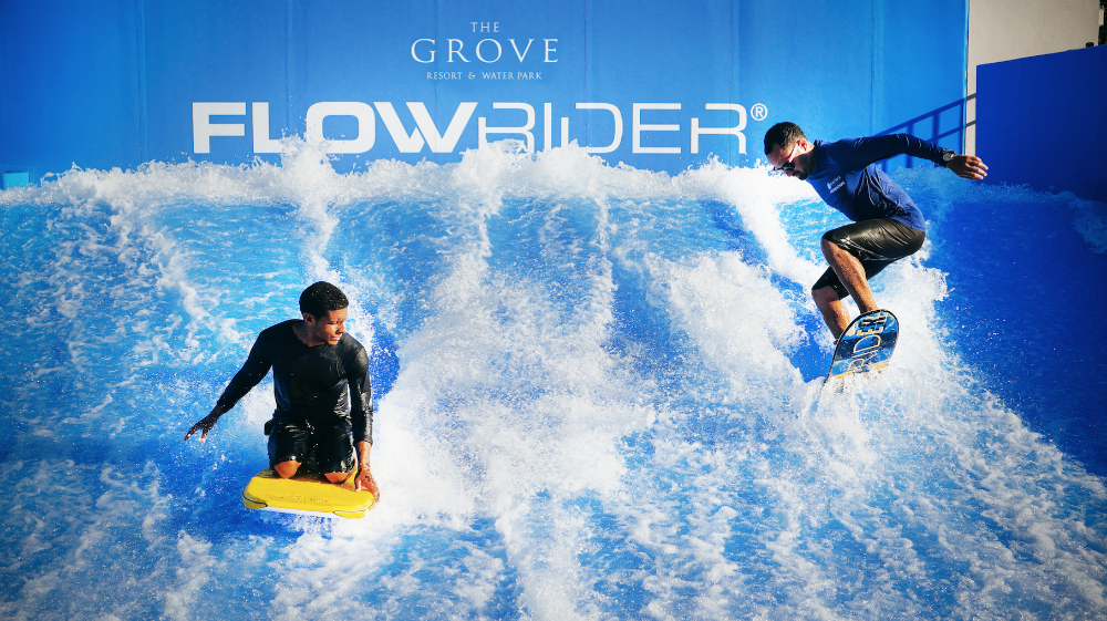 Surf’s Up on our Flow Rider located at the Grove Surfari Water Park