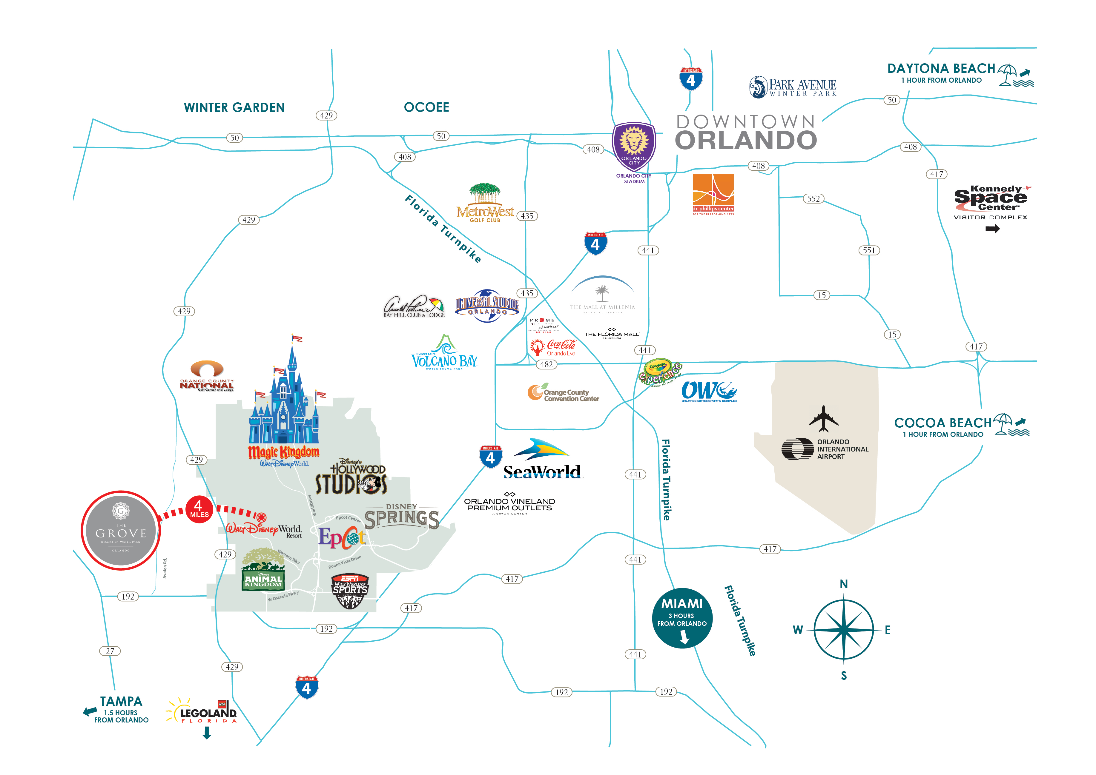 Grove Resort is close to all major Orlando amusement parks and shopping venues